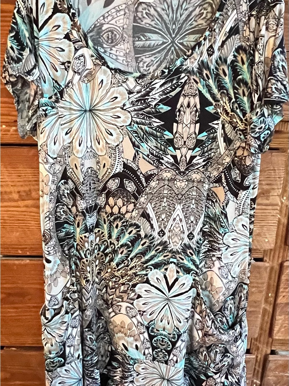 Women's Mini Dress in Black and Teal Floral Print